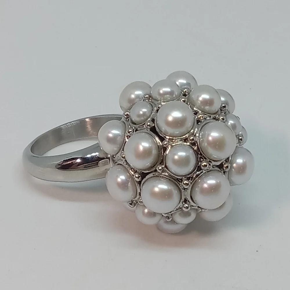 * Honora cultured freshwater pearls stainless steel high dome ring size 6